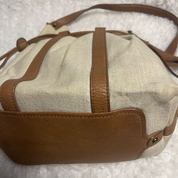 Bimba & Lola canvas khaki& tan leather trim and strap bucket style shoulder bag - Picture 8 of 13